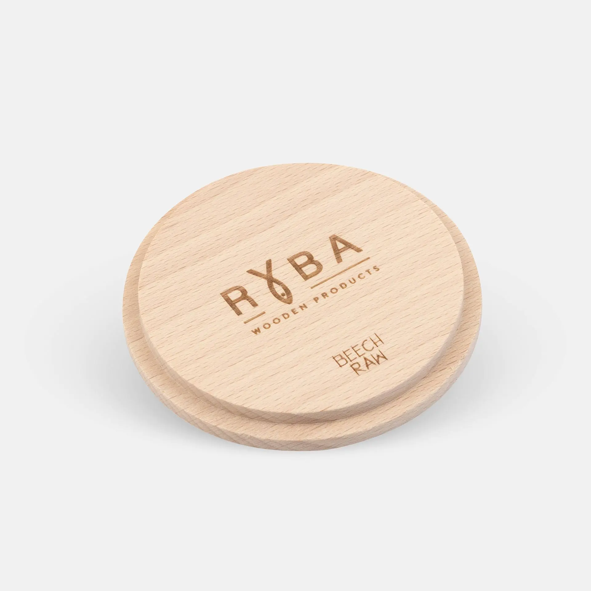 Bukowa pokrywka z grawerem  producenta wieczek do świec,Beech lid with a candle lids manufacturer's engraving 