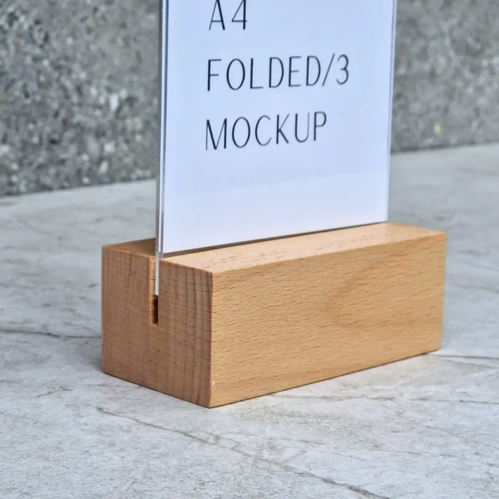 40-00-00833-02-H drewniana podstawka pod kartki, menu, wizytówki bukowa, wooden card stand beech (1).webp