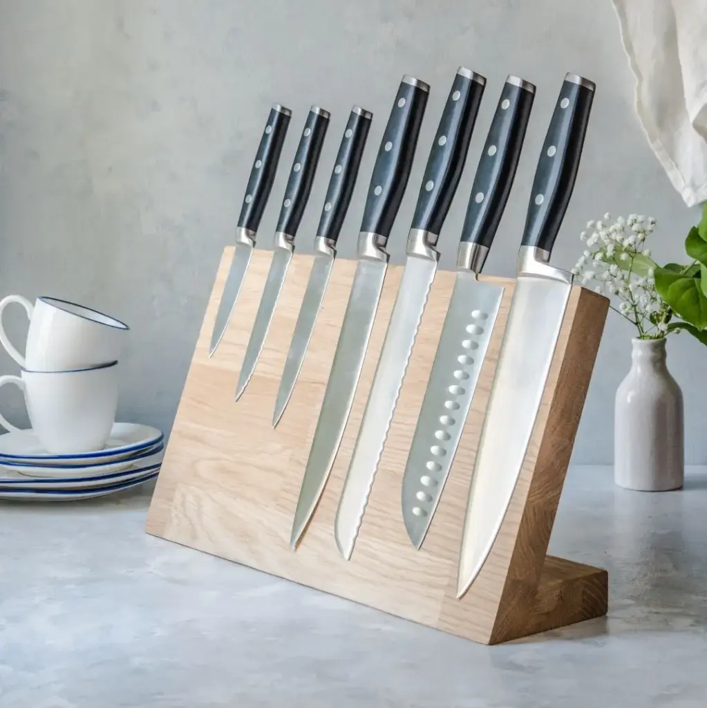 Oak 7 knives stand with magnets