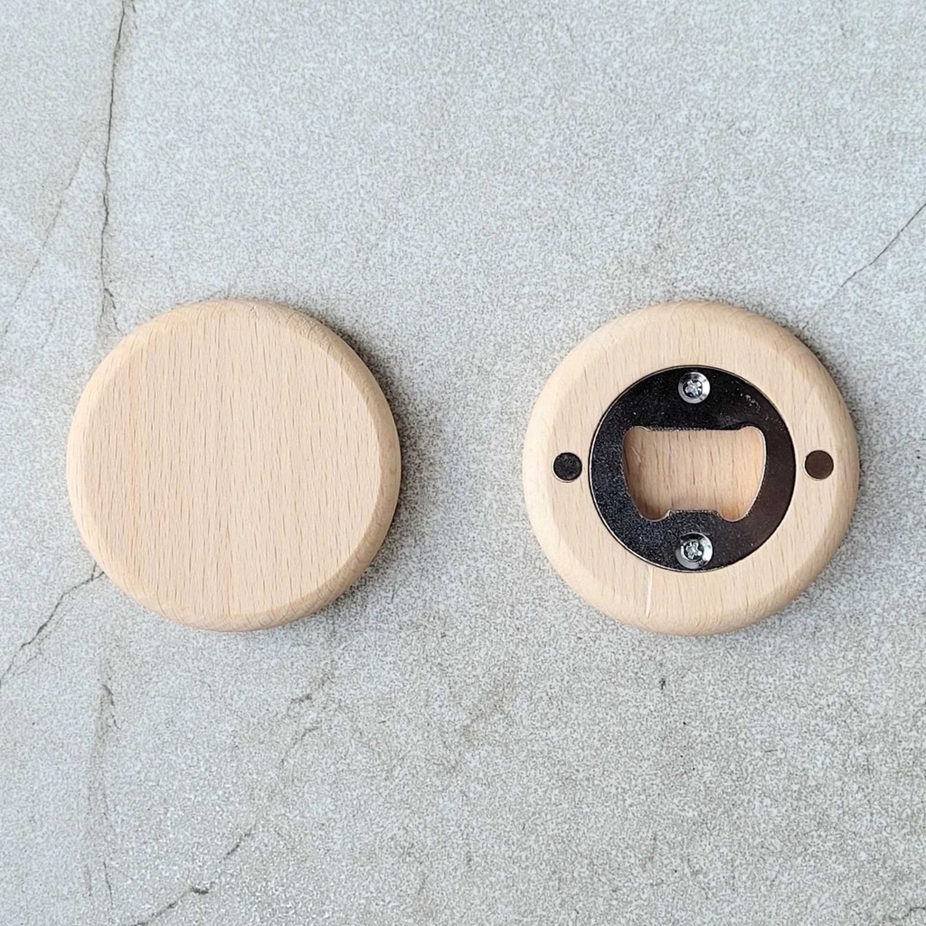 Beech bottle opener with magnets dia65x10mm hard wax