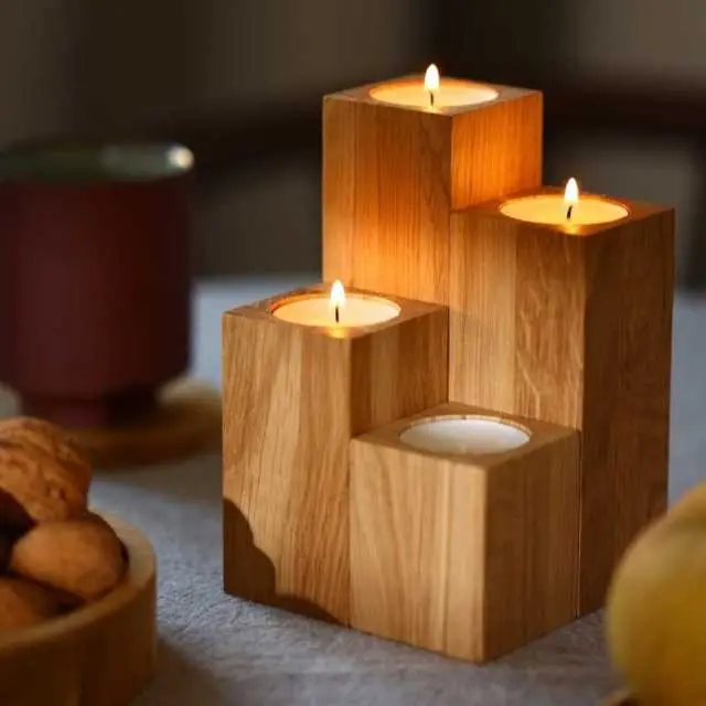 Oak set of 4 tealight stands 