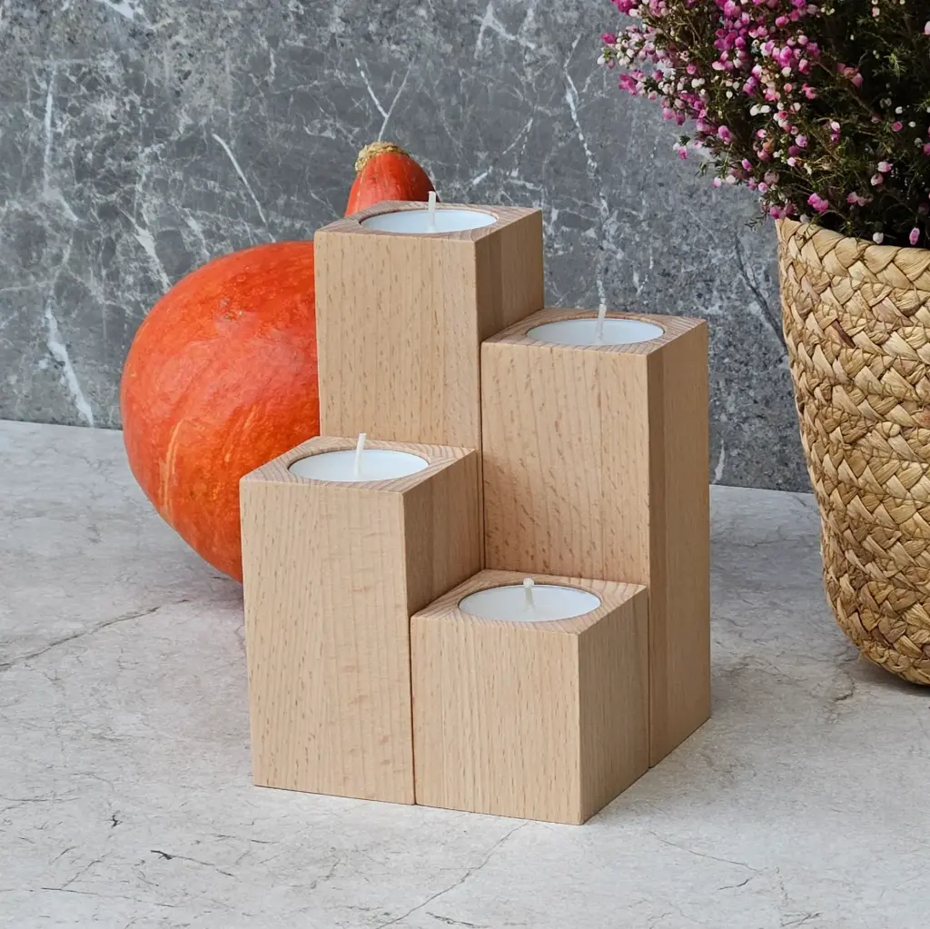 Beech set of tealight stands 