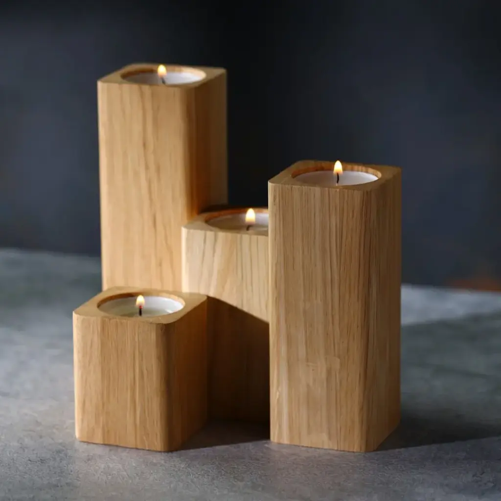 Oak set of rounded tealight stands 50x50x  60/90/120/150mm