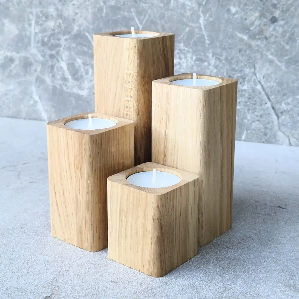 Oak set of rounded tealight stands 50x50x  60/90/120/150mm
