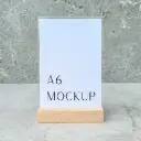 Beech menu stand 105x40x20 mm with acrylic pocket A6
