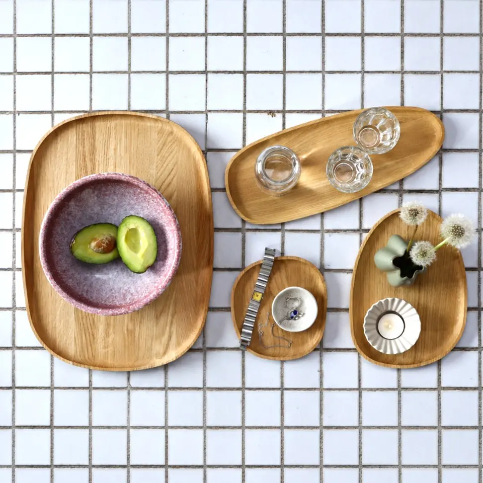 Set of 4 oak trays STONE