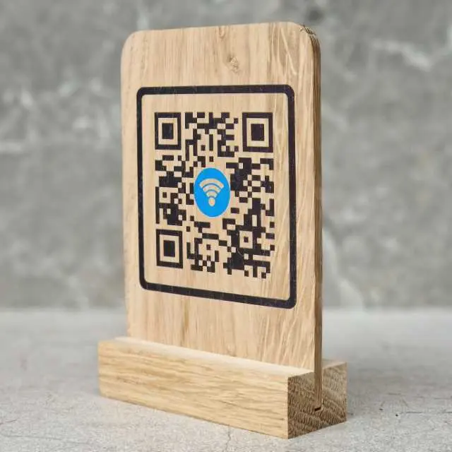 Wooden stand with UV print for QR code or menu beech