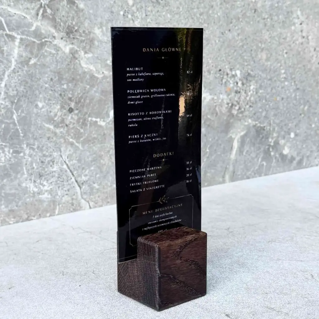 Podstawka na menu zaokrąglona dębowa 60x60x60mm ciemnobrązowa