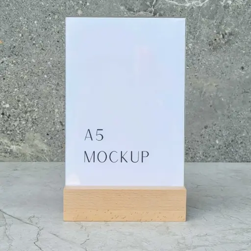 [BK40-00832-H-025303] Stojak na kartkę A5 bukowy 150x40x40mm z kieszonką plexi