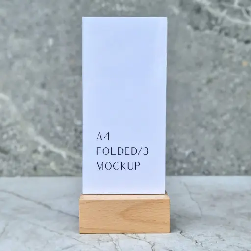 [BK40-00833-H-040718] Stojak na kartkę 3DL bukowy 105x50x40mm z kieszonką plexi